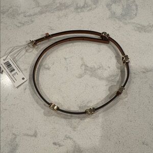 Tory Burch Brown Leather Bracelet with Gold Accents